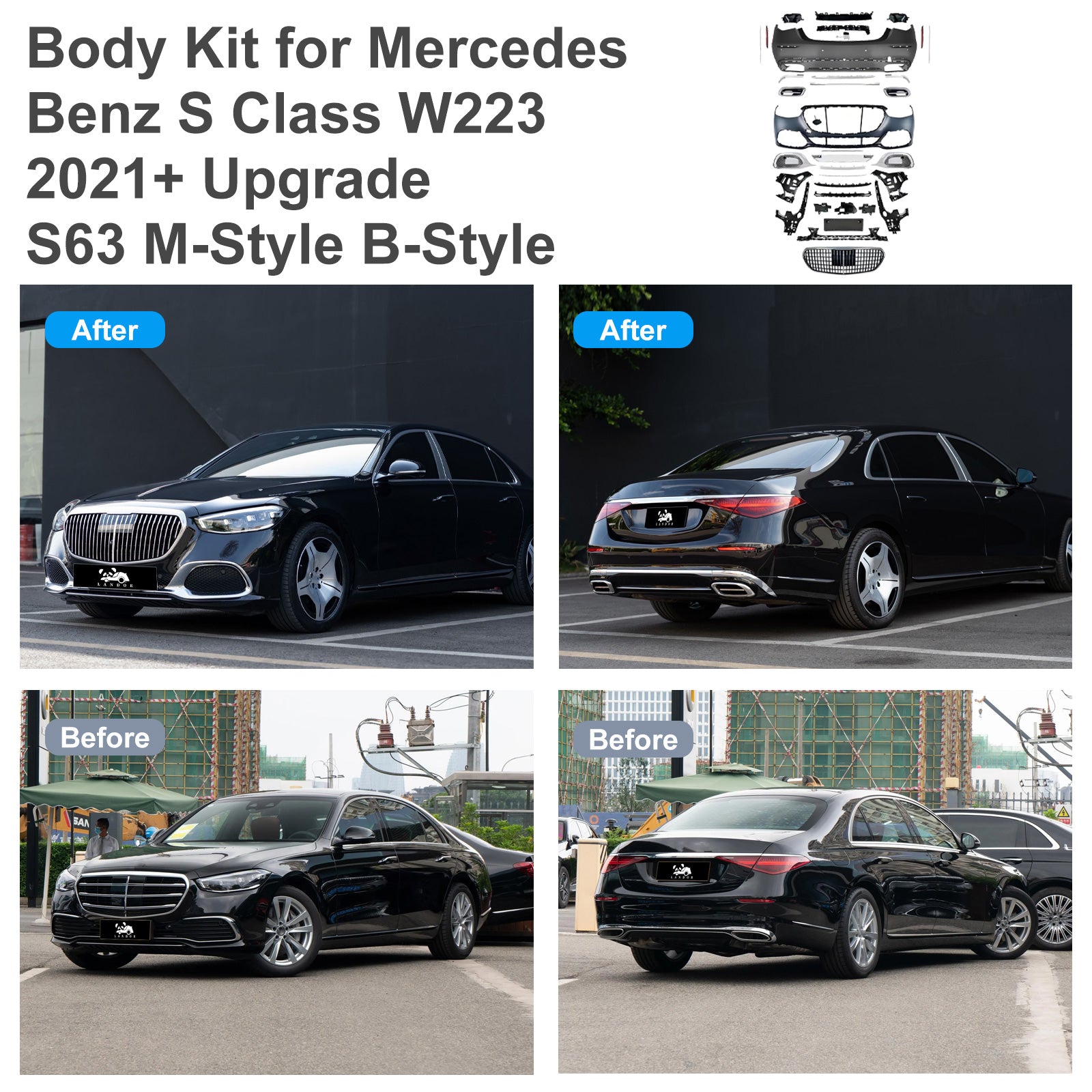 For Mercedes Benz S Class W223 (2021+) Upgrade W223 S63/B-Style/M-Style Body Kit