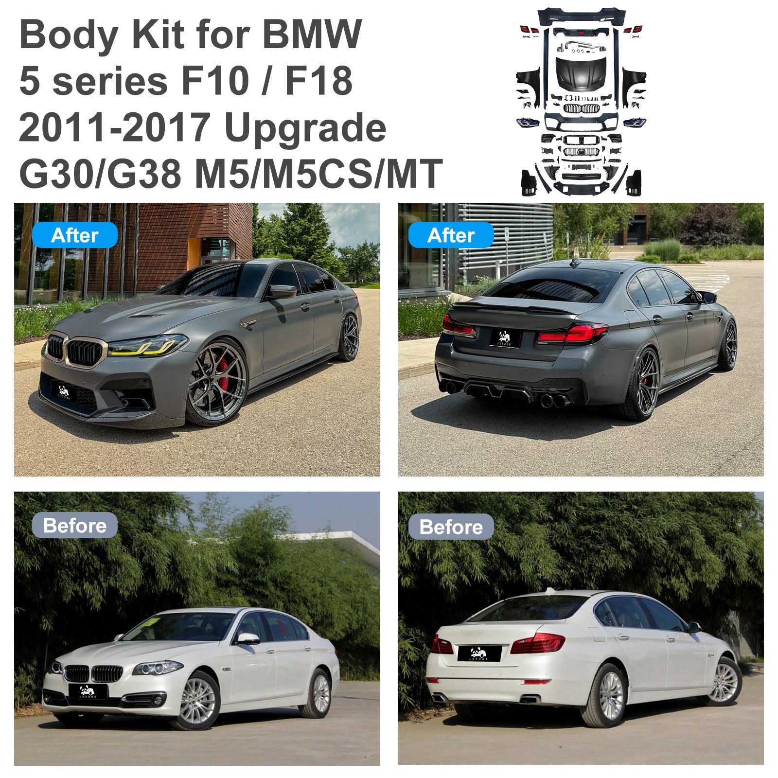 F18 2011-2017 Upgrade 20Body Kit for BMW 5 series F10 23 G30 G38 M-tech/M5/M5CS Style Auto Body Kit Front & Rear Bumper LED Headlight
