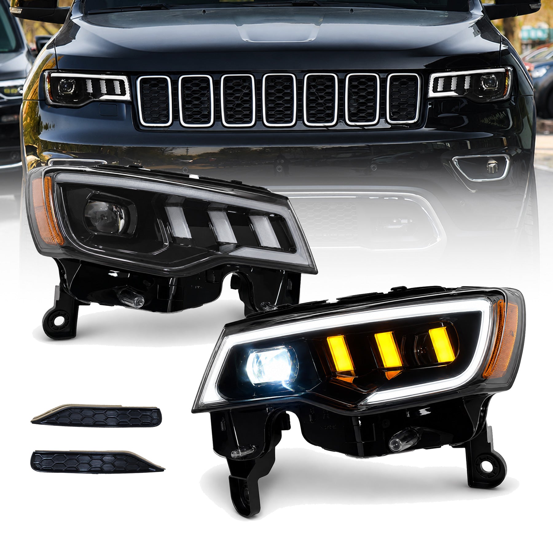 For Jeep Grand Cherokee 2011-2023 Upgrade to SRT-8 Body Kit with OEM Quality LED Headlight Bumper Grill Car Accessories Hood Wide Body kit