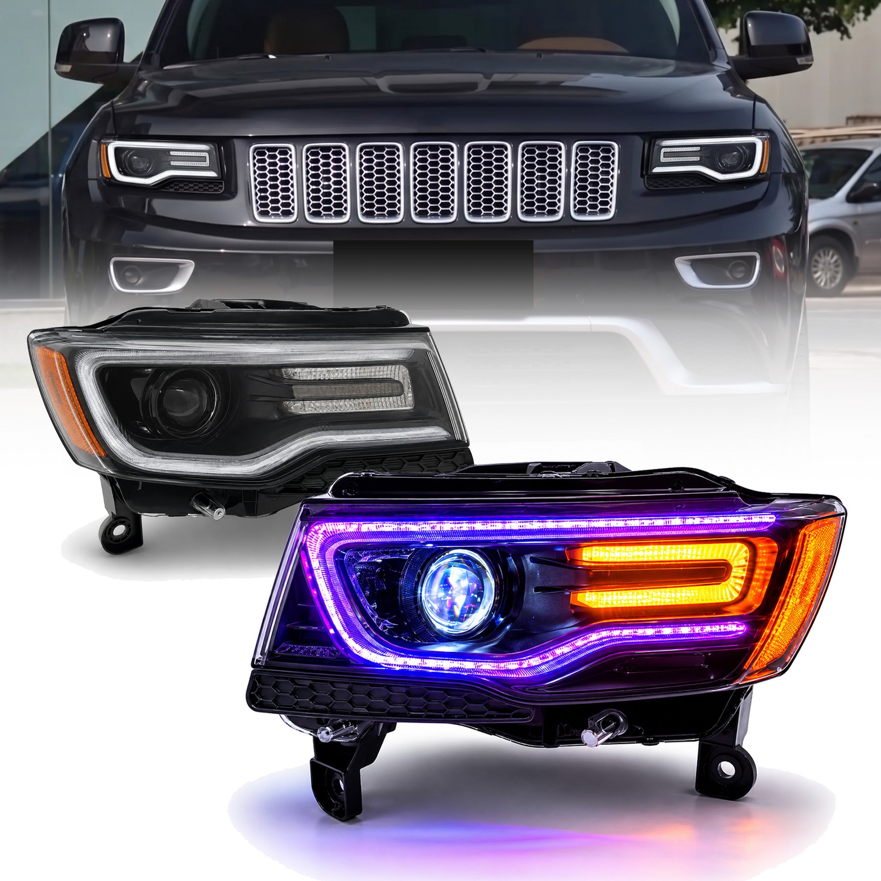 For Jeep Grand Cherokee 2011-2023 Upgrade to SRT-8 Body Kit with OEM Quality LED Headlight Bumper Grill Car Accessories Hood Wide Body kit