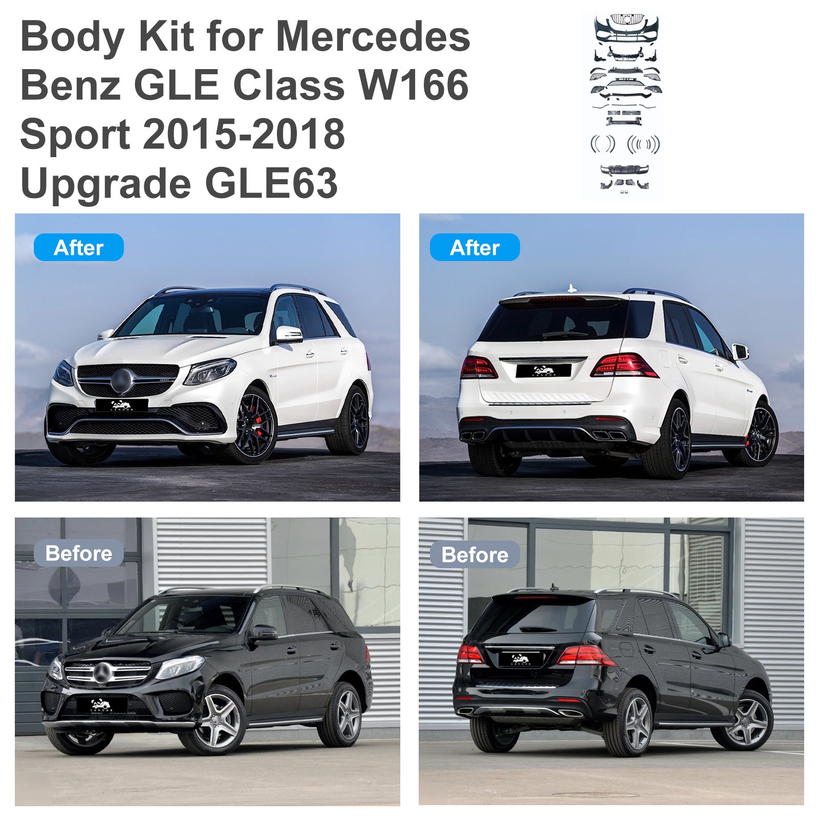 For Mercedes Benz GLE Class W166 (2015-2018) Upgrade W166 GLE63 Body Kit