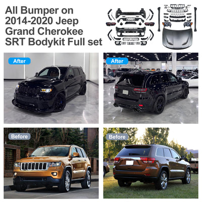For Jeep Grand Cherokee 2011-2023 Upgrade to SRT-8 Body Kit with OEM Quality LED Headlight Bumper Grill Car Accessories Hood Wide Body kit