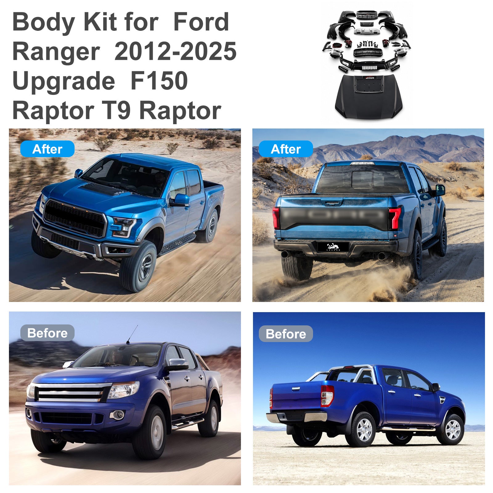 Bodykit for Ranger 2012-2021 2022+ T6 T7 T8 upgrade to 19 style F150 Raptor 21 style F150 Raptor 25 F150 RaptorT9 Raptor