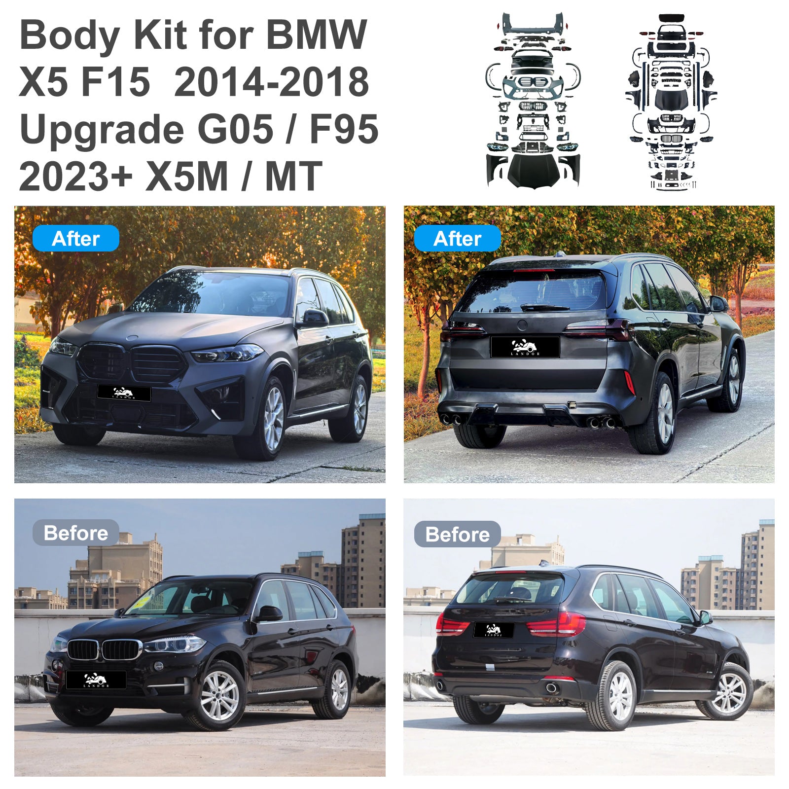 Body Kit for BMW X5 F15 2014-2018 Upgrade to 2026 G05 X5M Style Auto Body Kit Front & Rear Bumper LED Headlight