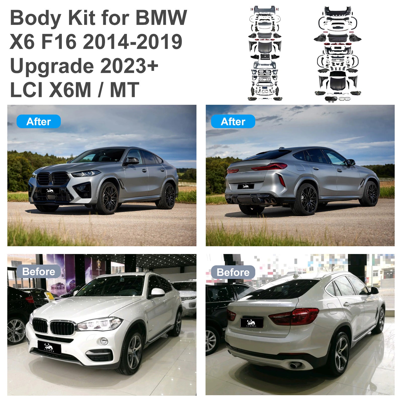 Body Kit for BMW X6 F16 2014-2019 Upgrade to 2023+LCI X6M / MT Style Auto Body Kit Front & Rear Bumper