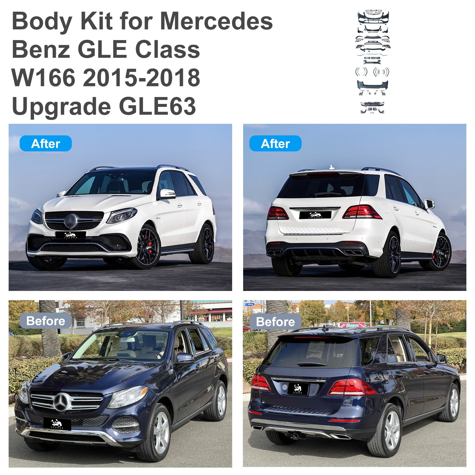 For Mercedes Benz GLE Class W166 (2015-2018) Upgrade W166 GLE63 Body Kit