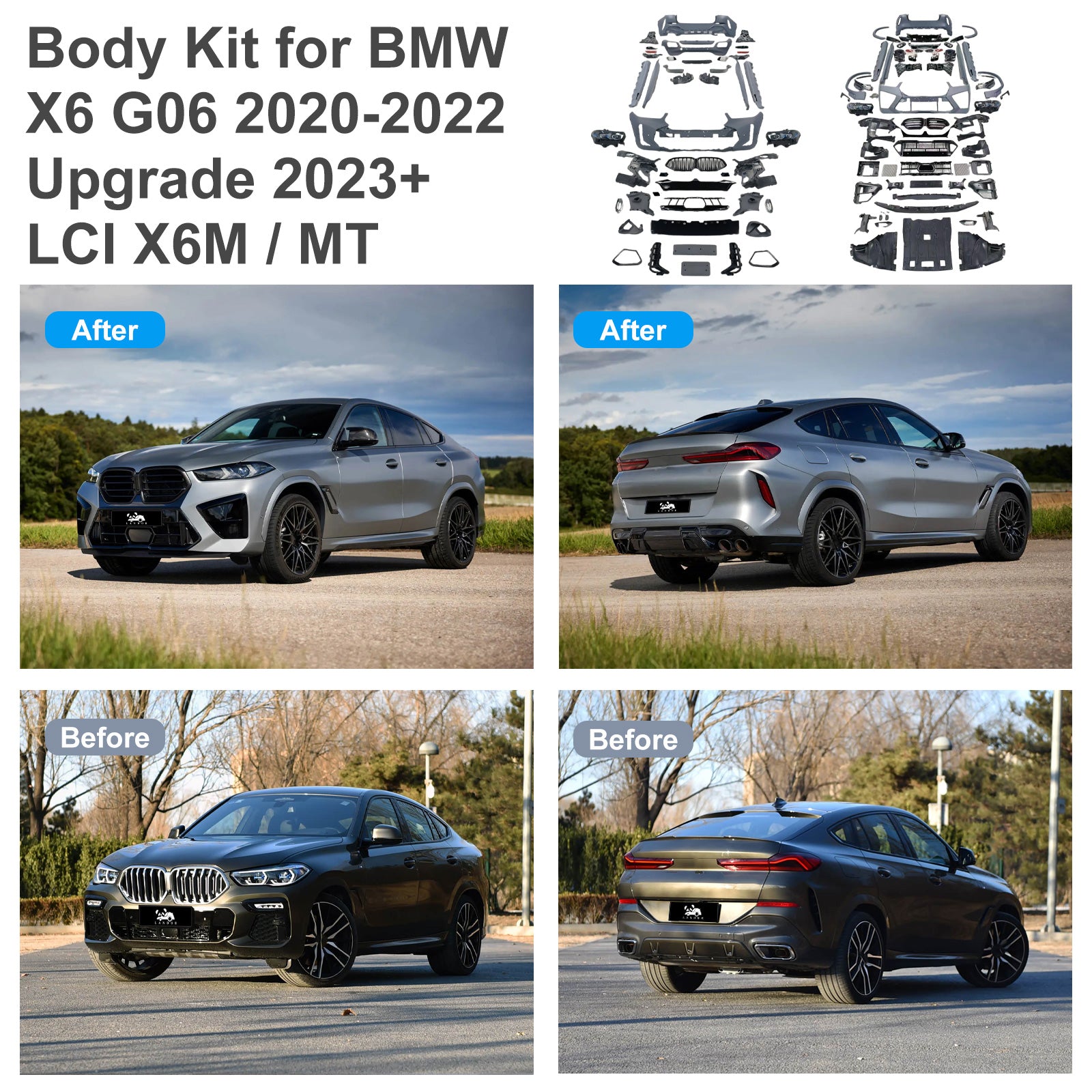 Body Kit for BMW X6 G06 2020-2022 Upgrade to 2023+LCI X6M / MT Style Auto Body Kit Front & Rear Bumper