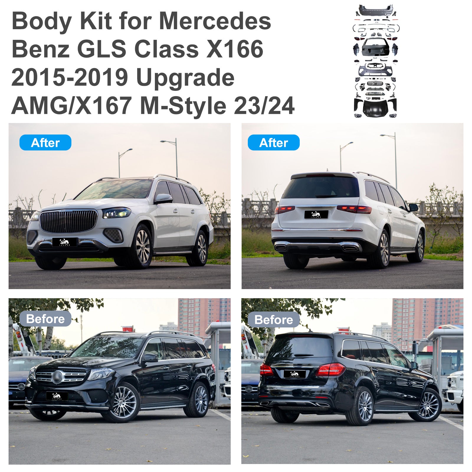 For Mercedes Benz GLS Class X166 (2015-2019) Upgrade AMG/X167 M-Style23/X167 M-Style24 Body Kit