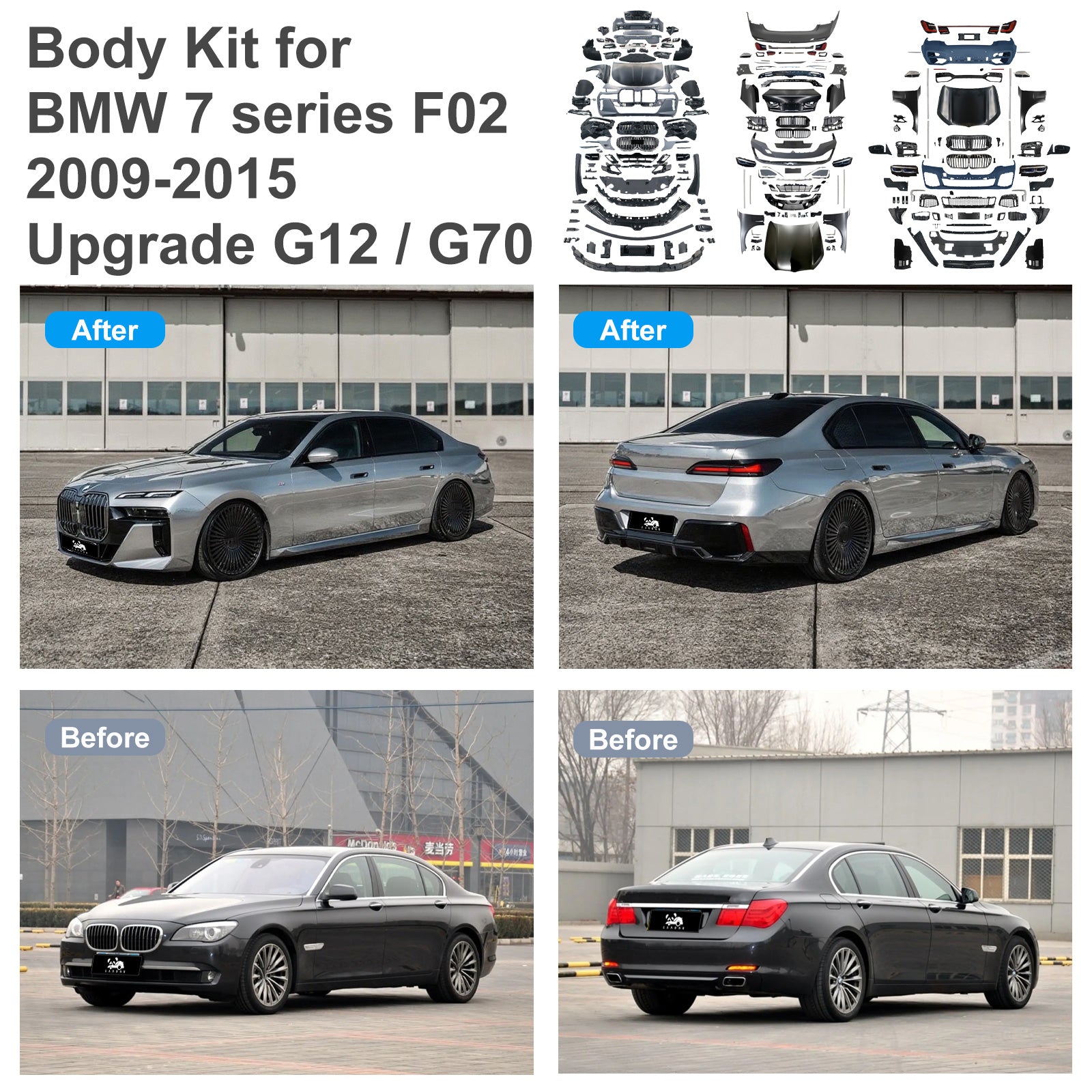 Body Kit for BMW 7 series F02 2009-2015 Upgrade to G12/G70 Style Auto Body Kit Front & Rear Bumper LED Headlight