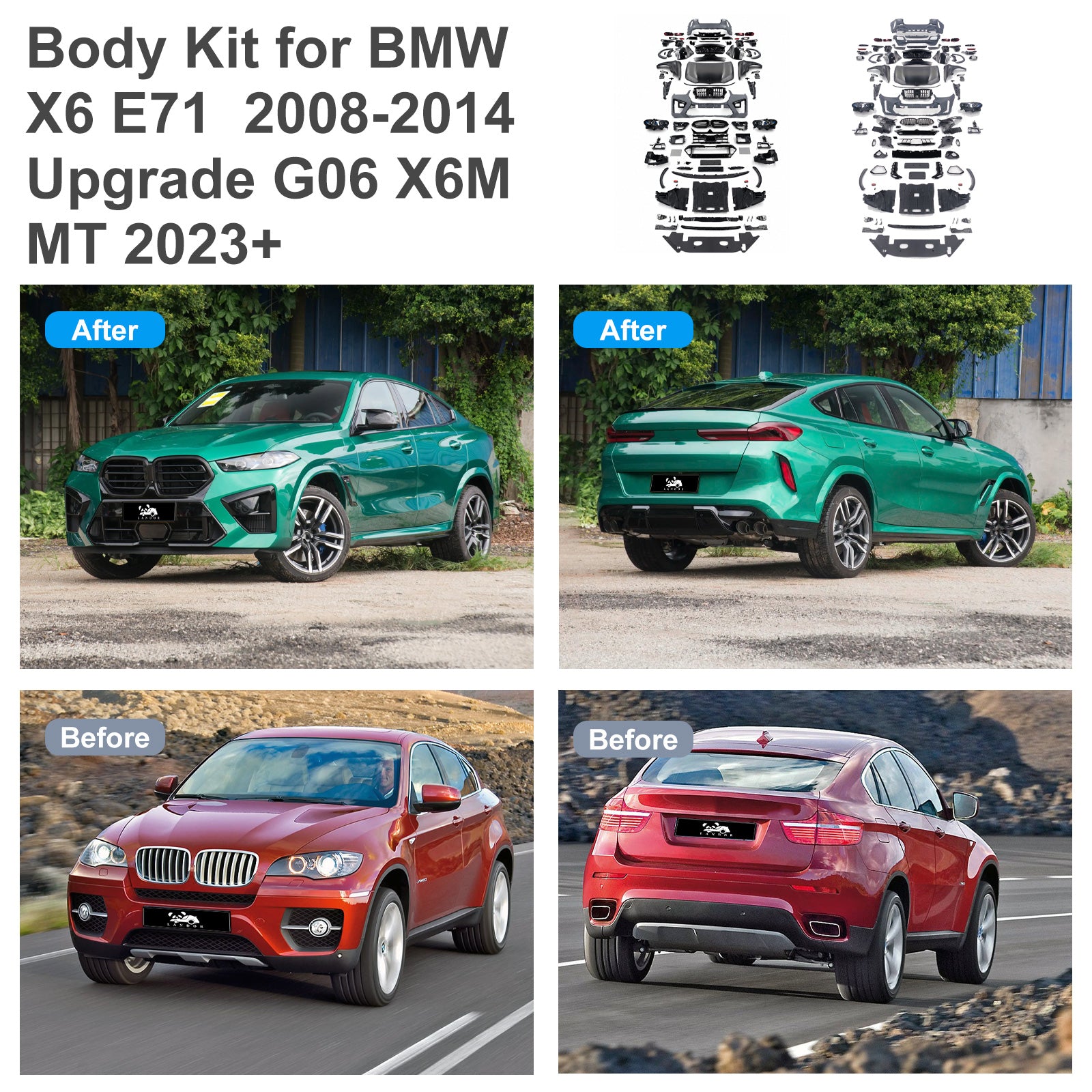 Body Kit for BMW X6 E71 2008-2014 Upgrade to 2023+ G06 X6M / MT Style Auto Body Kit Front & Rear Bumper