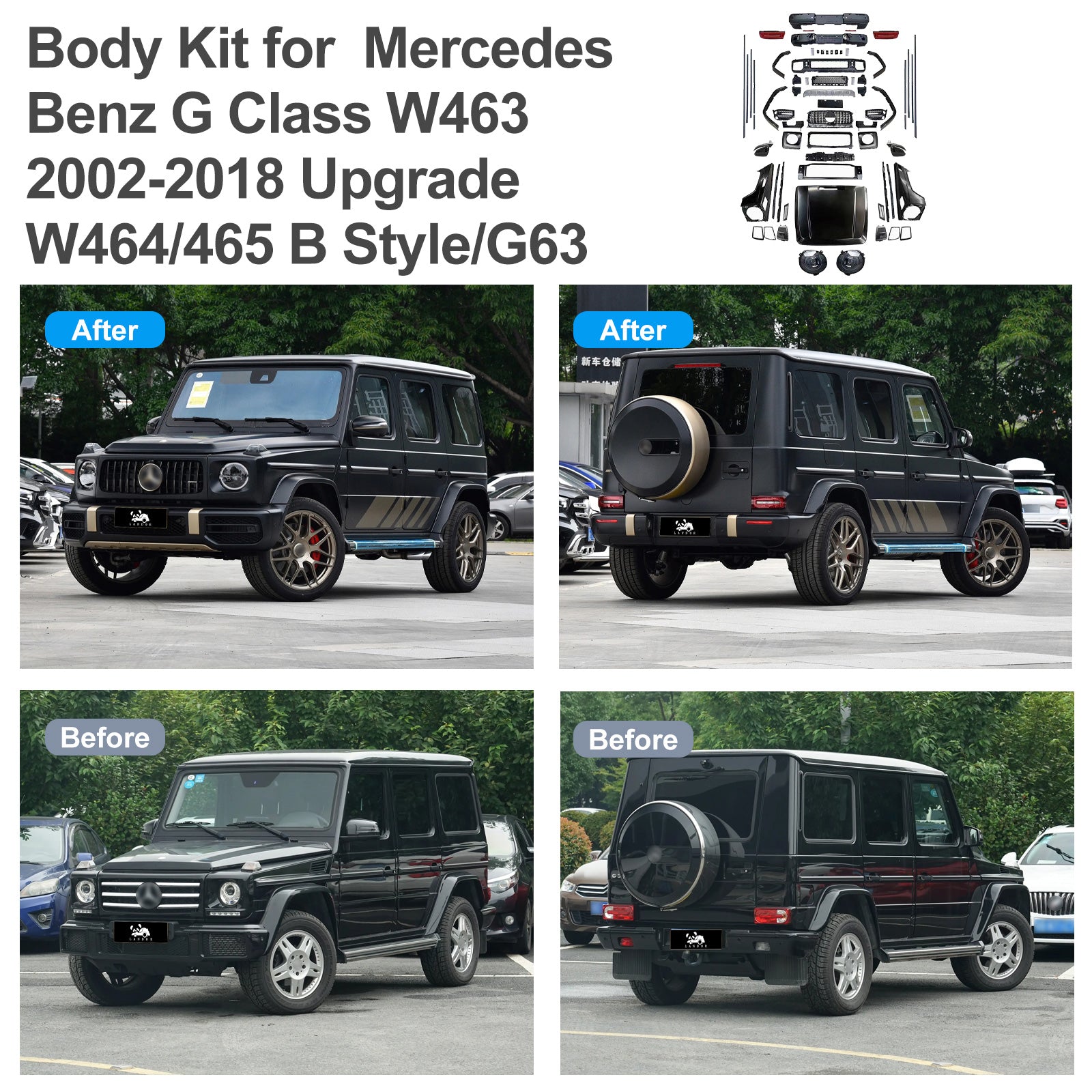 Body kit for Mercedes Benz G Class W463 2002-2018 Upgrade W464 W465 B Style/G63 Auto Body Kit Front & Rear Bumper LED Headlight